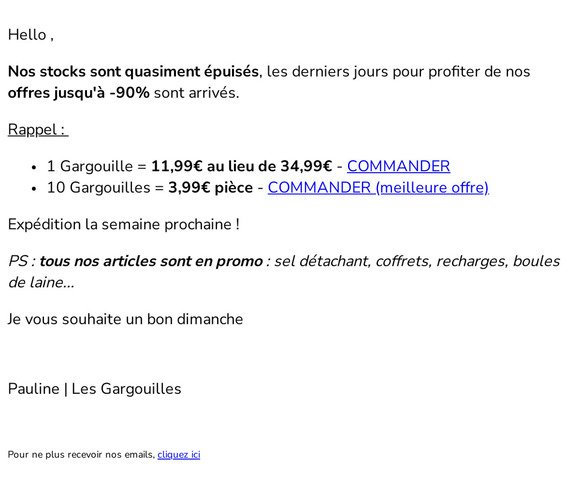 -90% sur vos Gargouilles (3,99€ / pièce)