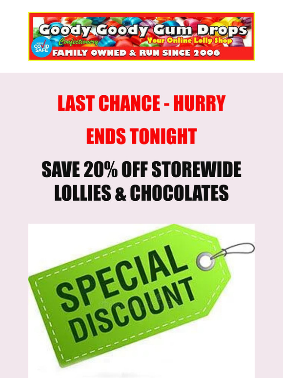 Last Chance! 20% Off Ends Tonight!