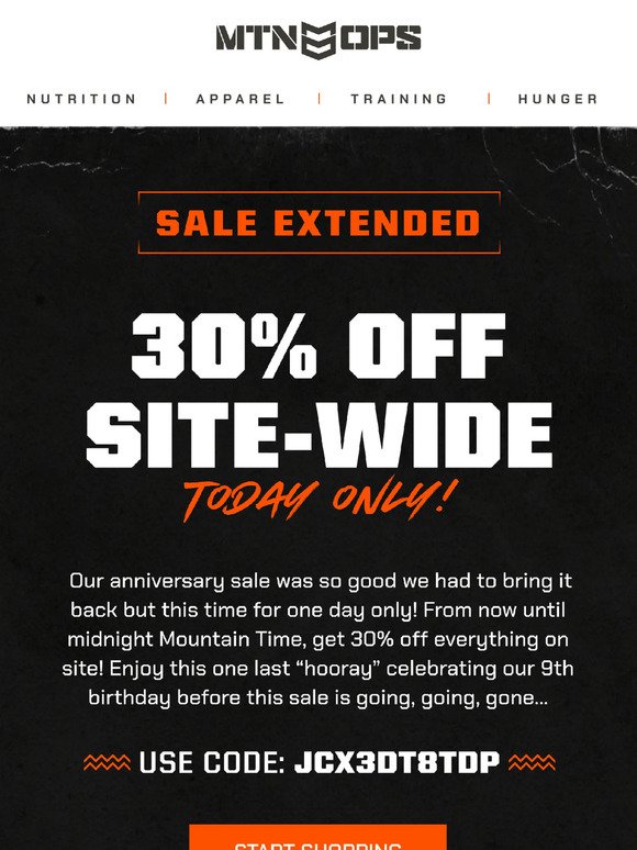 30% off sitewide Anniversary Sale Extended - today only!