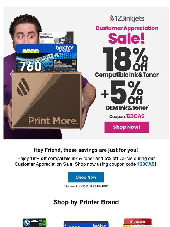 A Special Treat for Our Valued Customers: 18% Off Compatible, 5% Off OEM Ink
