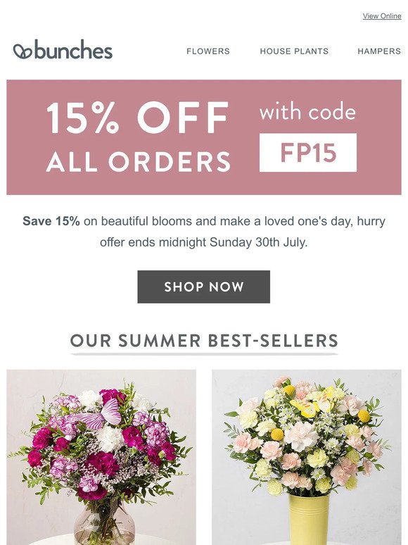 Save 15% on summer flowers and plants with code FP15