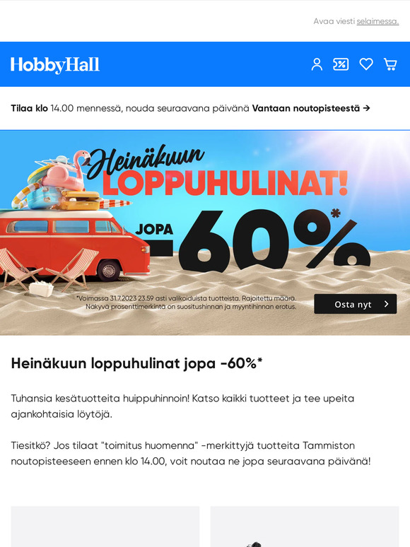 Heinäkuun loppuhulinat jopa -60%*