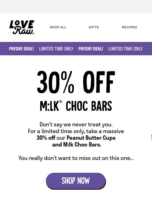 30% off Cups & Bars for Payday 😍