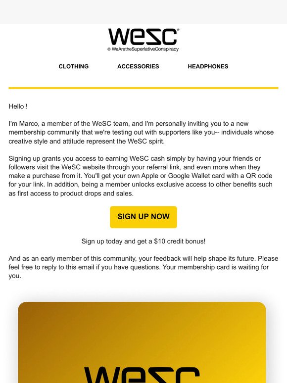 ✨You're invited: Earn WeSC cash just by spreading the word about WeSC