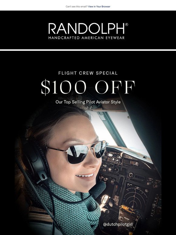 $100 OFF Our Top Pilot Aviator Style! 🛫
