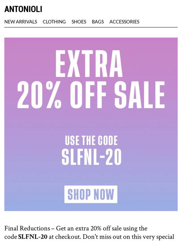 Extra 20% Off Sale – Final Reductions