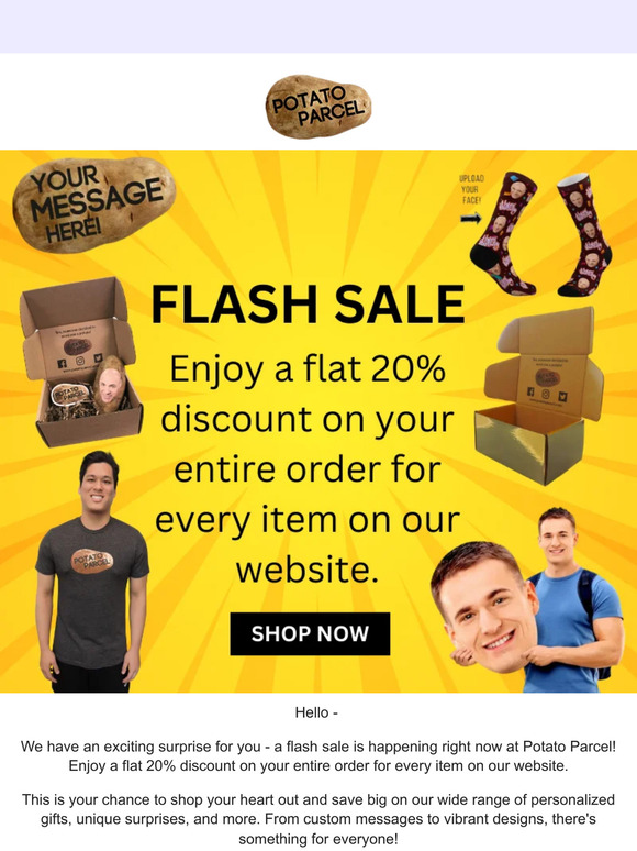 Flash Sale Alert! Get 20% Off Your Entire Order at Potato Parcel ✨