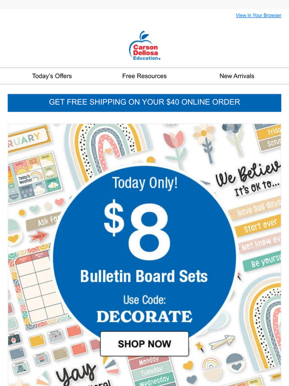 CarsonDellosa Education Ends Midnight! 8 Bulletin Board Sets Milled