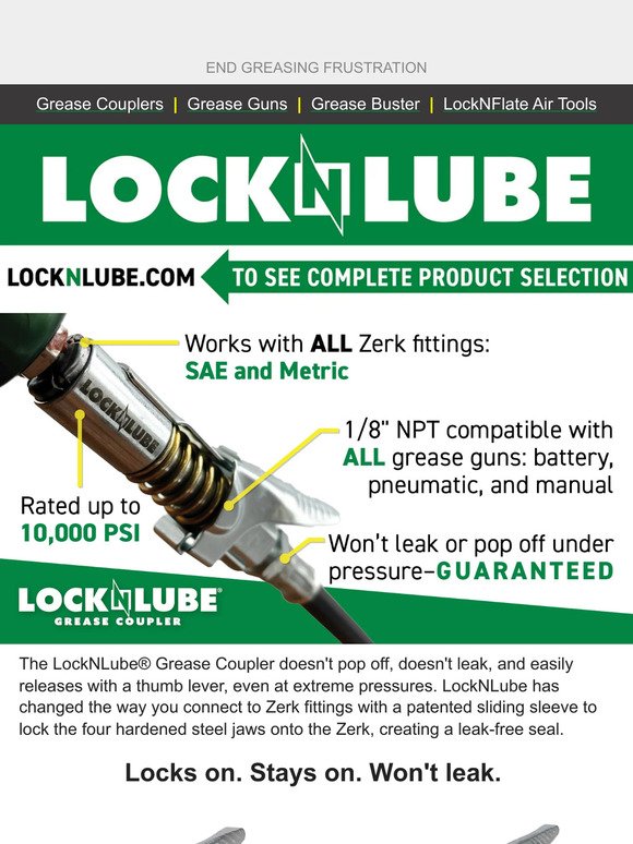 LockNLube® Grease Coupler  - The only rebuildable locking grease coupler! 🔧 🧰