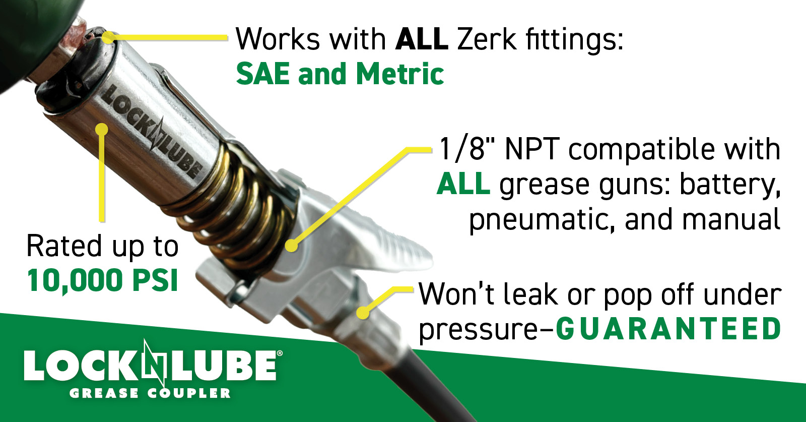 LockNLube LockNLube® Grease Coupler The only rebuildable locking grease coupler! 🔧 🧰 Milled