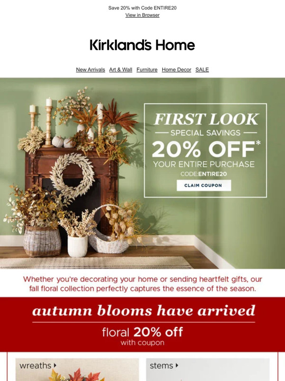 Kirkland's Home New Fall Arrivals Open for First Look Special