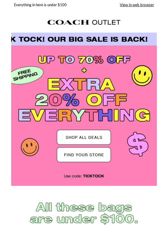 Coach Outlet Tick Tock Deals: Up to 70% off bags, apparel, wallets