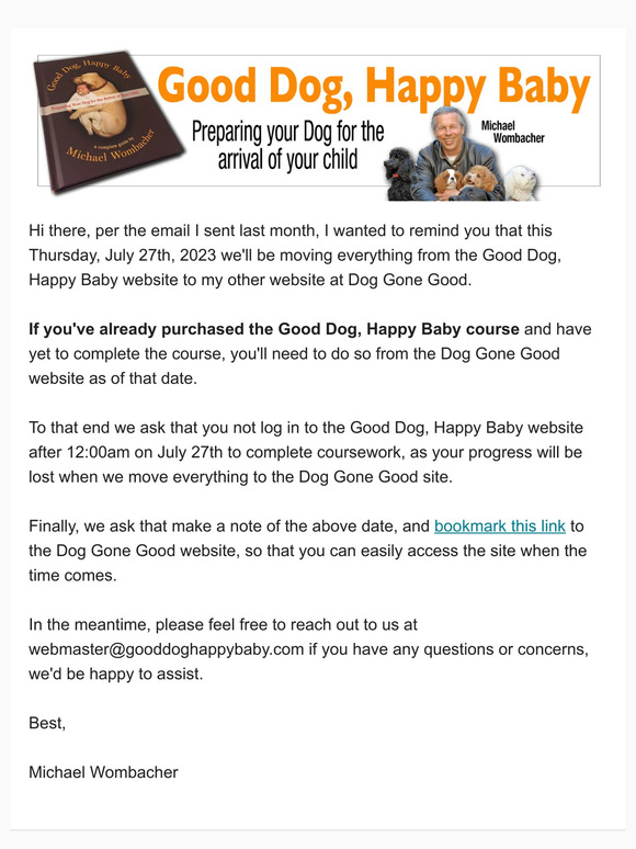 Important Change Coming at Good Dog, Happy Baby