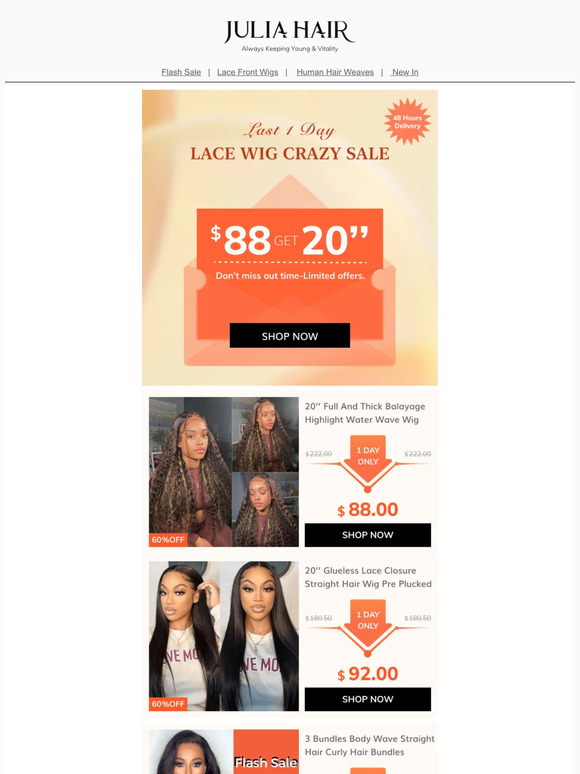 Be Quick! $88 get a 20" wig worth $220!