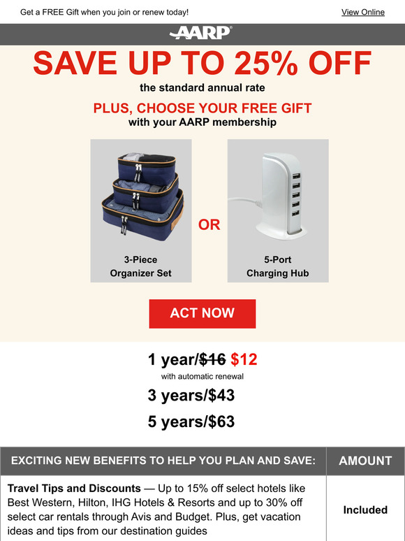 AARP Desktop/Mobile US Receive a Gift with AARP Membership Milled