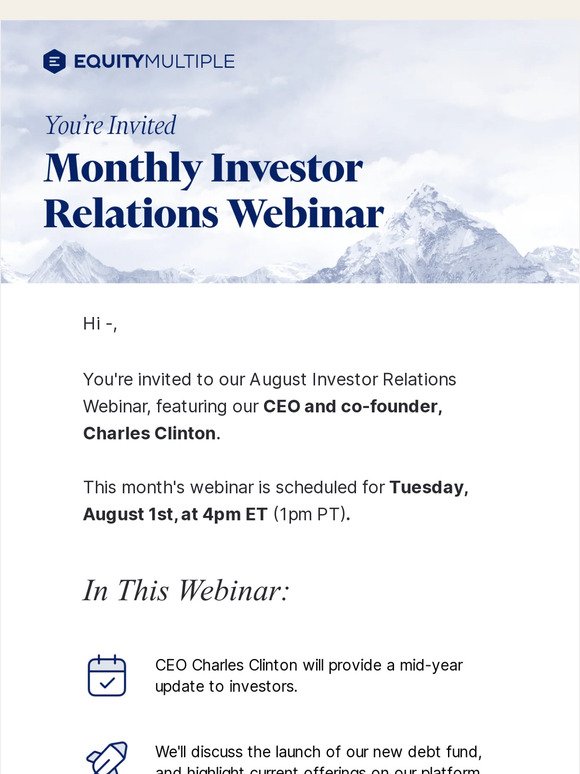 You're Invited: August's Investor Webinar