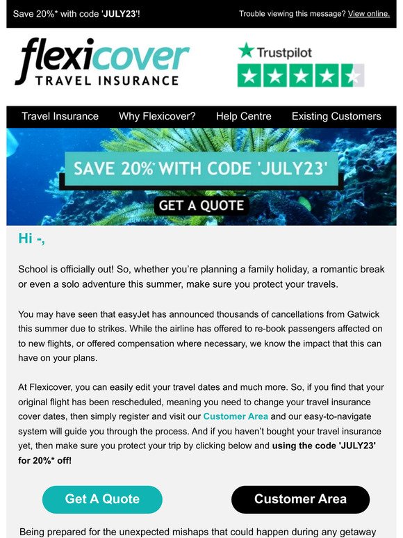 Save 20%* Off Your Travel Cover With Code 'JULY23'
