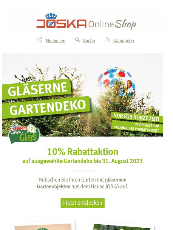 ➜ Online Shop Summer Sale! 10% Rabattaktion auf ausgewählte Gartenartikel bis 31. August 2023.