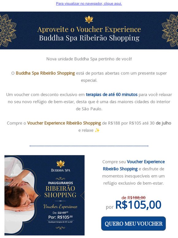 Promoção de inauguração Buddha Spa Ribeirão Shopping