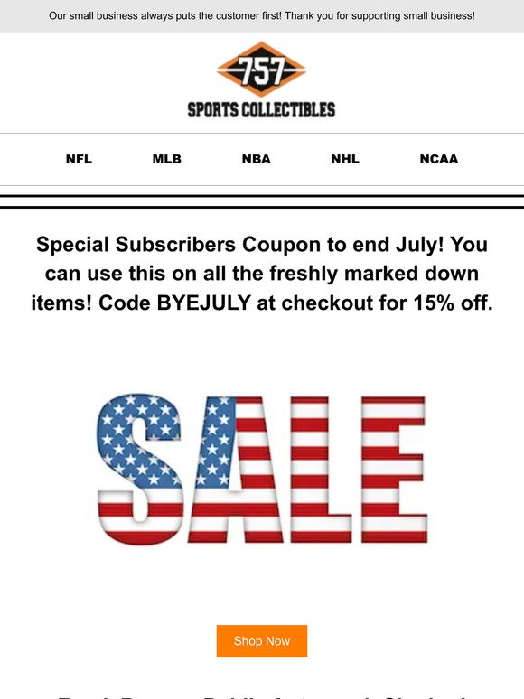 757 sports collectibles: 9 Hours Only! Entire website 30% off! All