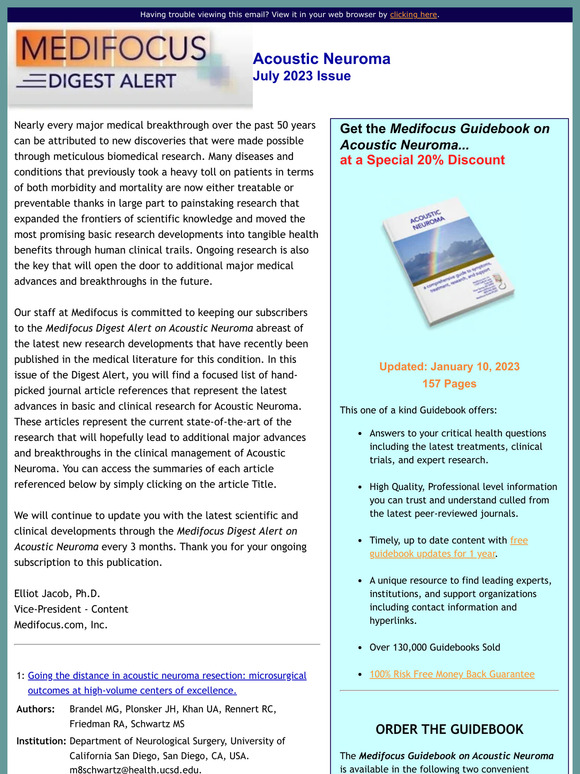 The New MediFocus Digest Alert for Acoustic Neuroma