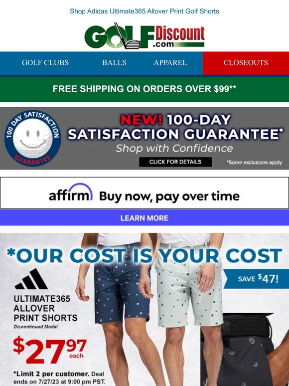Adidas Ultimate365 Allover Print Golf Shorts Just $27.97, Save $47!