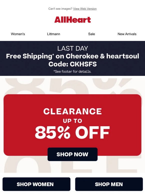 Last chance for FREE shipping on Cherokee & heartsoul