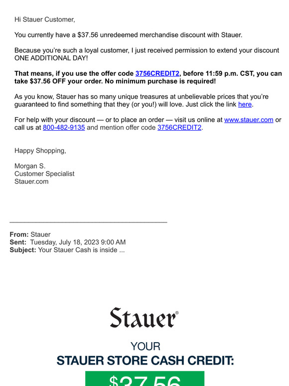 Your $37.56 Stauer Cash is Good on Any Purchase!