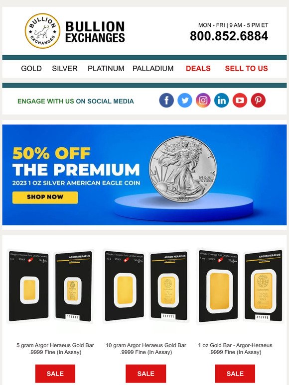 ✨BIG SALE on Argor-Heraeus Gold Bars & 50% Off Eagles! Shop NGCX Graded Coins Too!✨