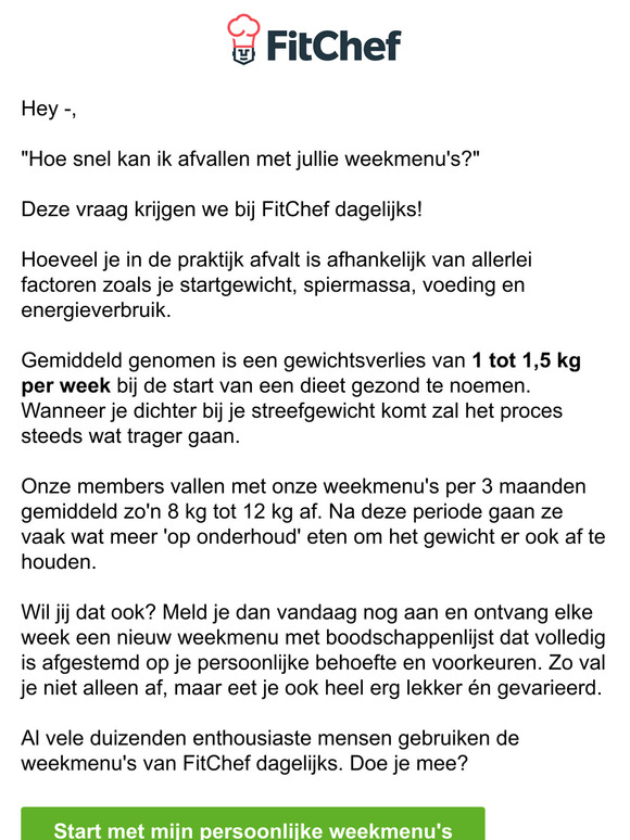 "Hoe snel kan ik afvallen met jullie weekmenu's?"