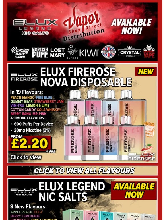 ELUX RESTOCKED🔥 New ELUX Firerose Disposables & ELUX Nic Salts RESTOCK Just Landed!