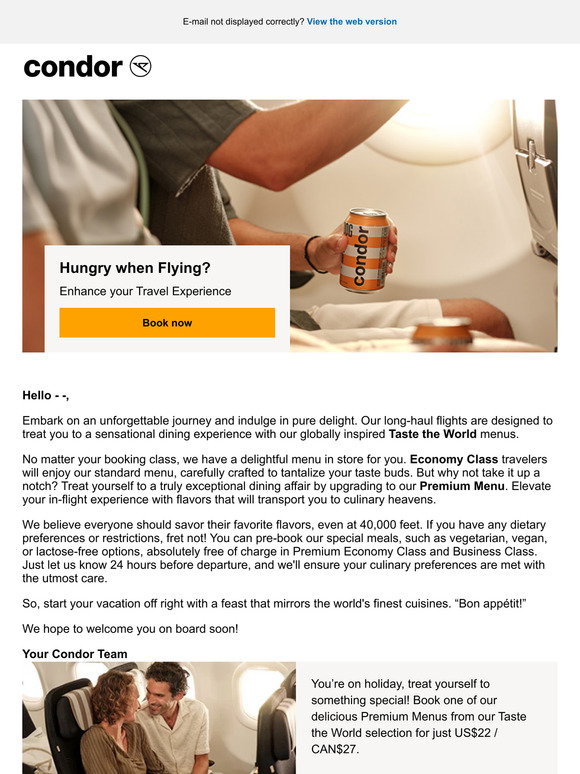 Condor: Onboard meals. | Milled