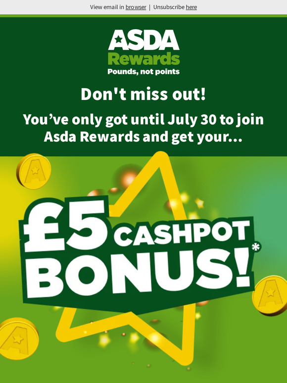 Asda Your £5 joining bonus is about to expire! Milled