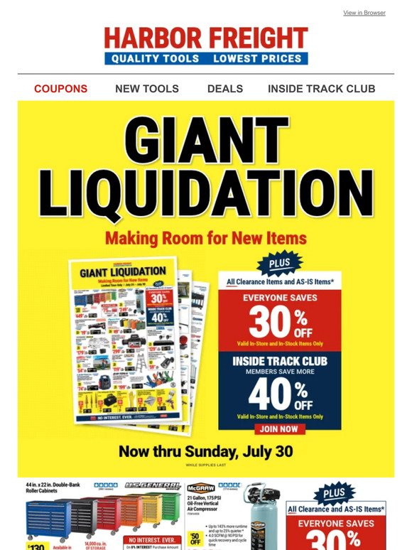 Harbor Freight Tools: Our GIANT Liquidation Sale Ends Today!