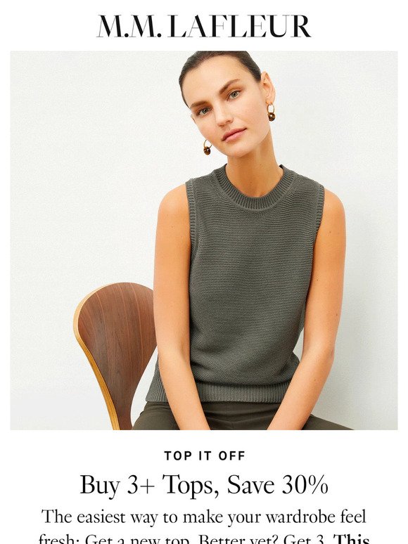STOCK UP: 30% off tops.