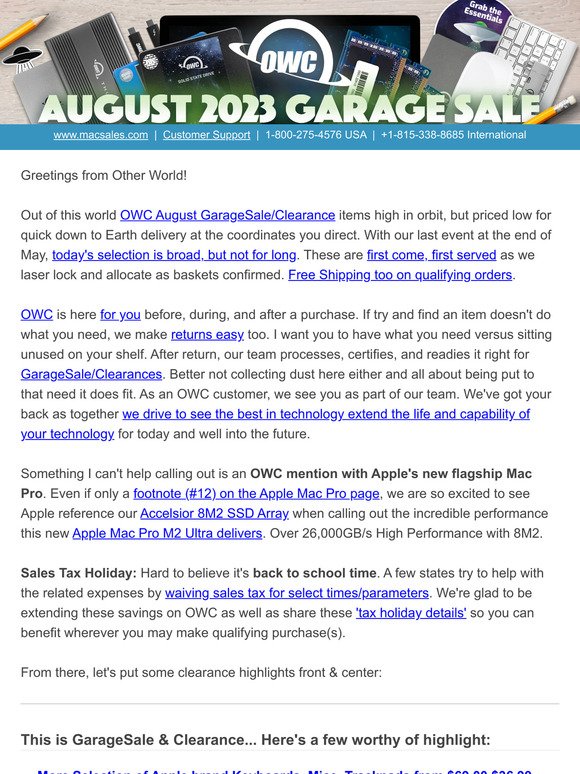 🚀 OWC August GarageSale deals in orbit, ready for you to land 🌎
