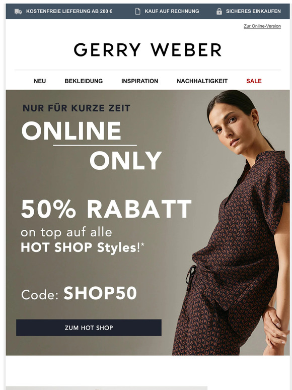 Nur für kurze Zeit: 50% Rabatt on top auf alle HOT SHOP Styles!