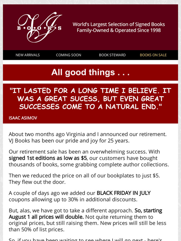 Retirement Sale Ending - Last Chance to Save