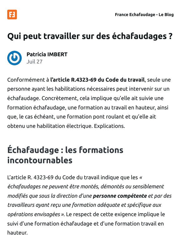 [Nouvel article] Qui peut travailler sur des échafaudages ?