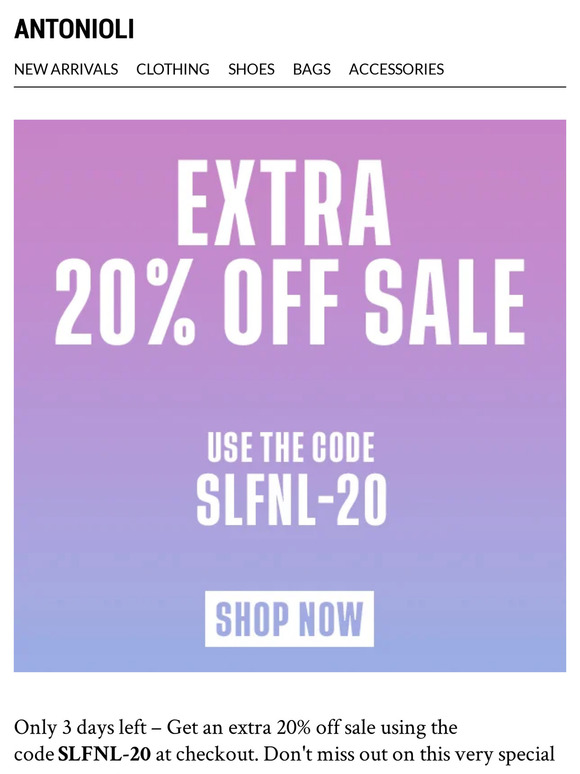 Extra 20% Off Sale – 3 days left