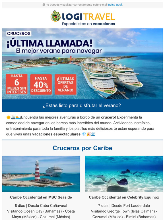 ¡ÚLTIMA LLAMADA! Cruceros hasta 6 Meses sin Intereses
