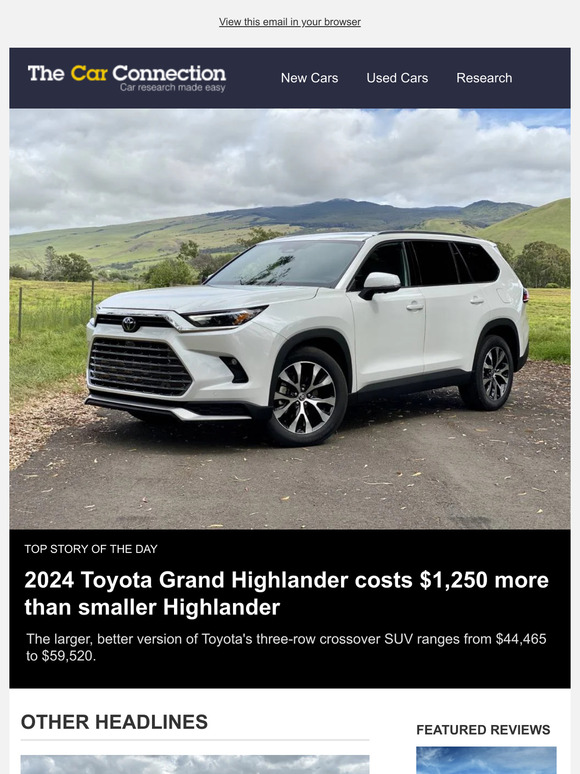 The car connection 2024 toyota grand highlander costs 1 250 more than