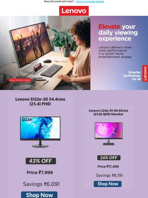 Elevate your viewing experience with these amazing Monitors from Lenovo ! Grab best deals now !