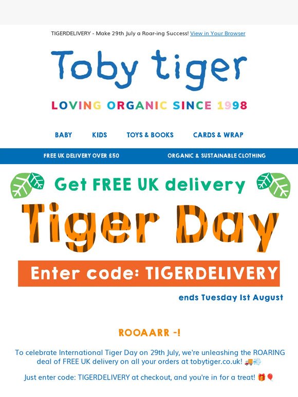 🐯 Free UK Delivery! Celebrate Tiger Day with Toby Tiger 🐯