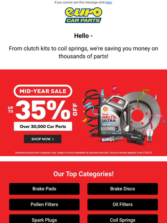 Mid Year Sale! Save Up To 35% On Over 30,000 Car Parts!