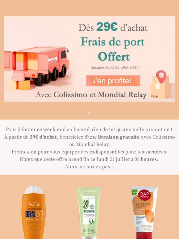 , Frais de port OFFERT : dès 29€ d'achat en Colissimo et Mondial Relay 🚚📦