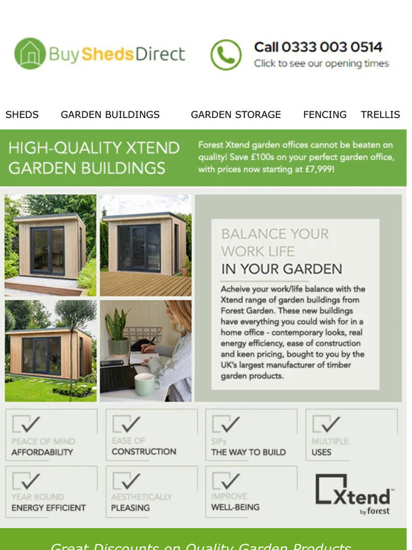 Save £100s on our High-quality Xtend Garden Buildings!