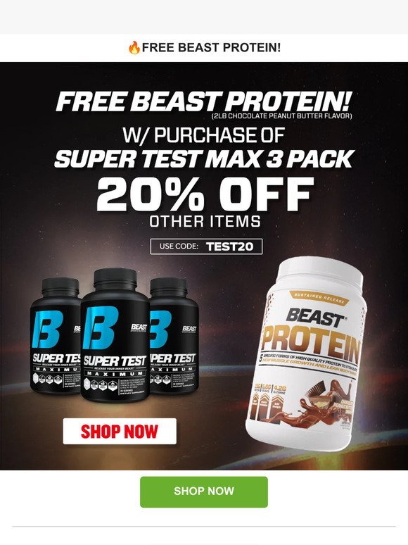 FREE 2LB Protein w/ Super Test Max 3Pk Purchase