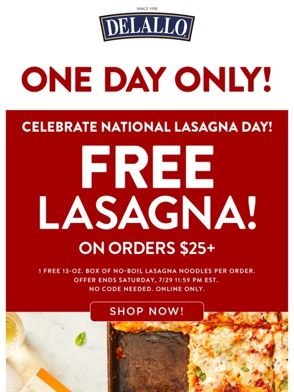 Free Lasagna: TODAY ONLY!