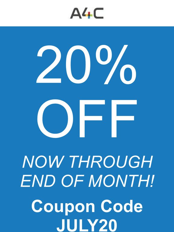 20% OFF SITE WIDE COUPON CODE JULY20 THROUGH END OF MONTH!